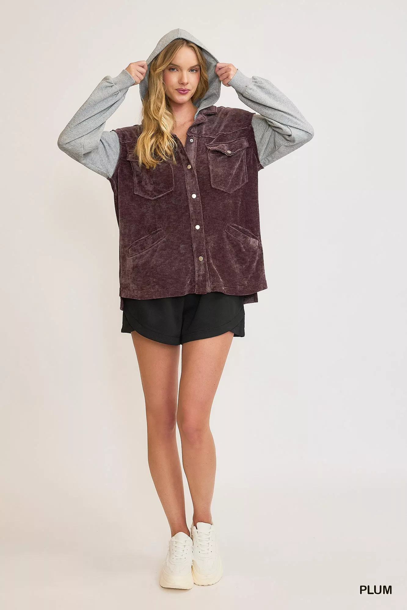Umgee Contrast Hooded Chenille Jacket - Image 5