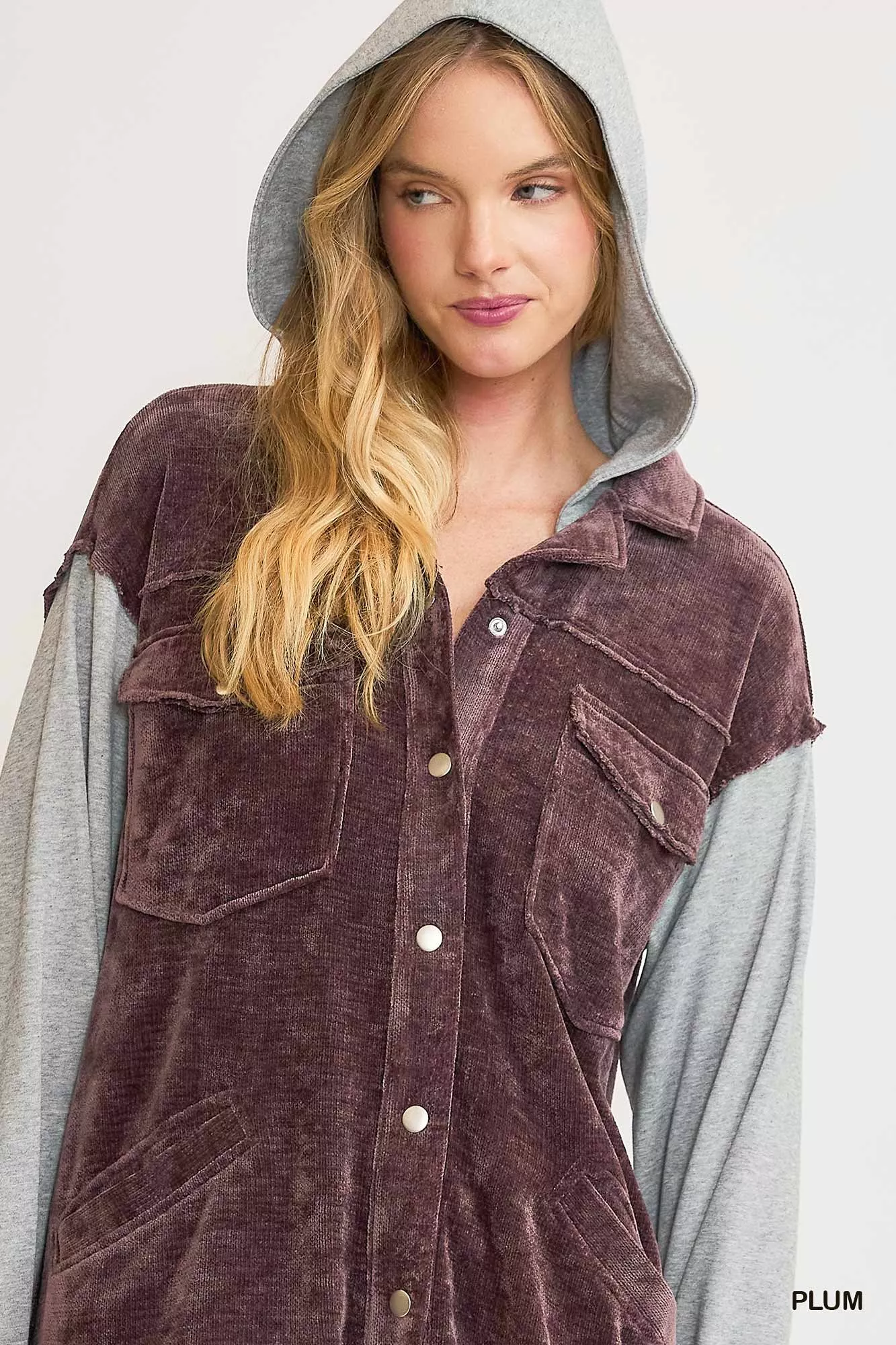 Umgee Contrast Hooded Chenille Jacket - Image 6