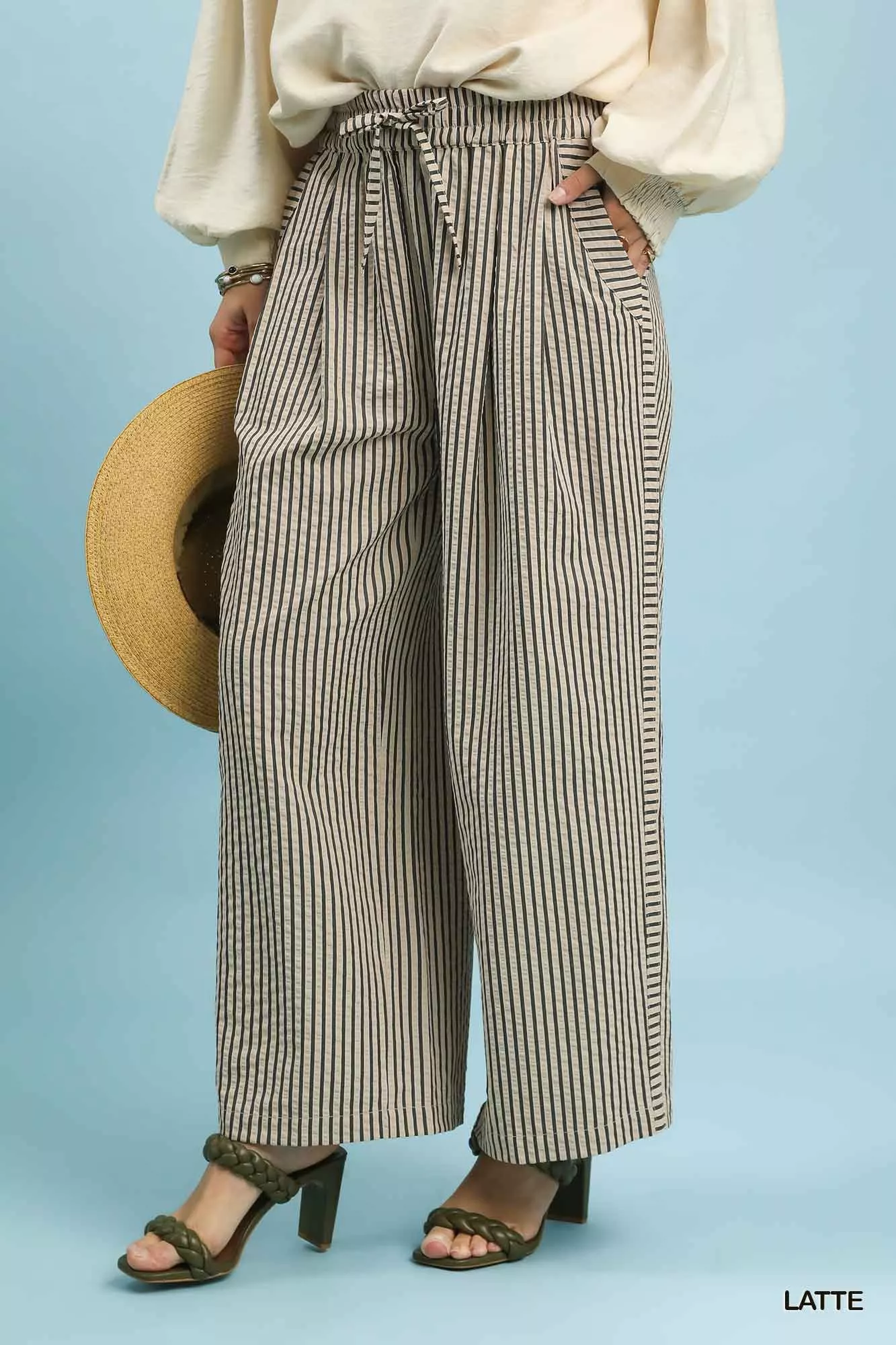 Umgee Drawstring Striped Wide-Leg Pants - Image 2