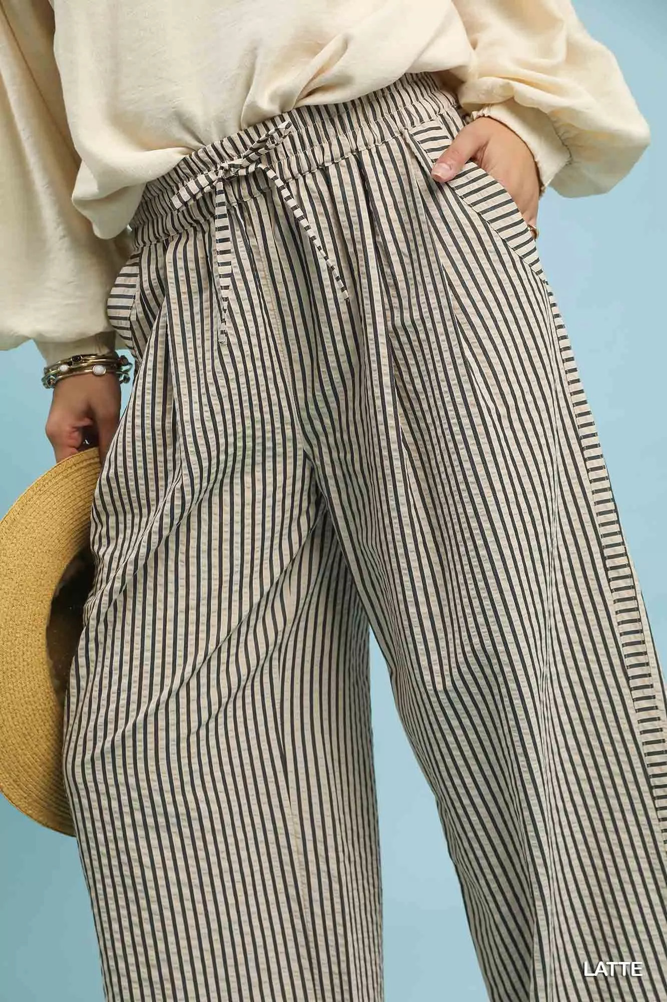 Umgee Drawstring Striped Wide-Leg Pants - Image 4