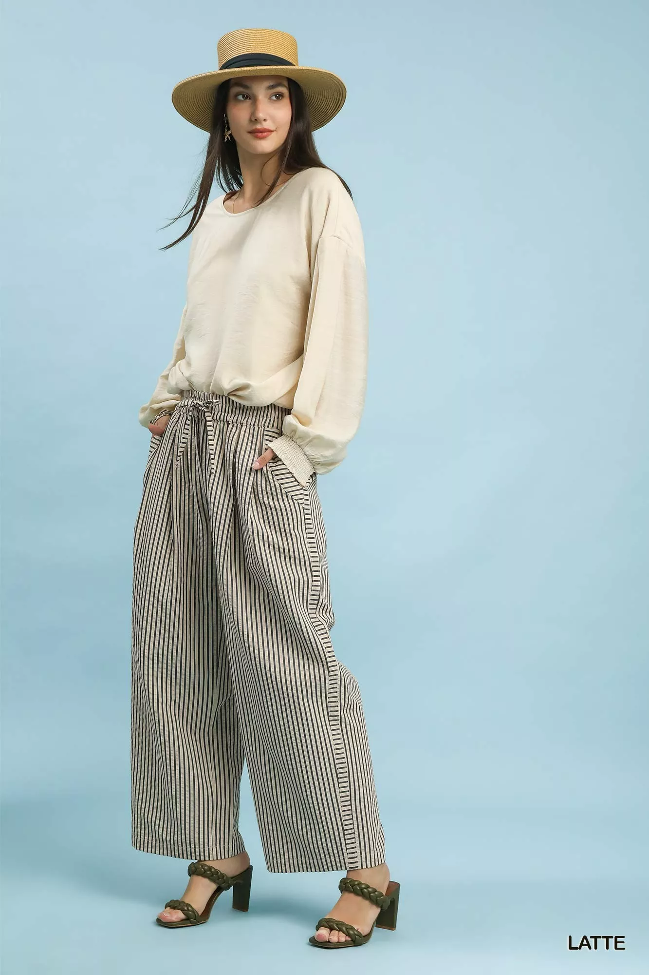 Umgee Drawstring Striped Wide-Leg Pants - Image 5