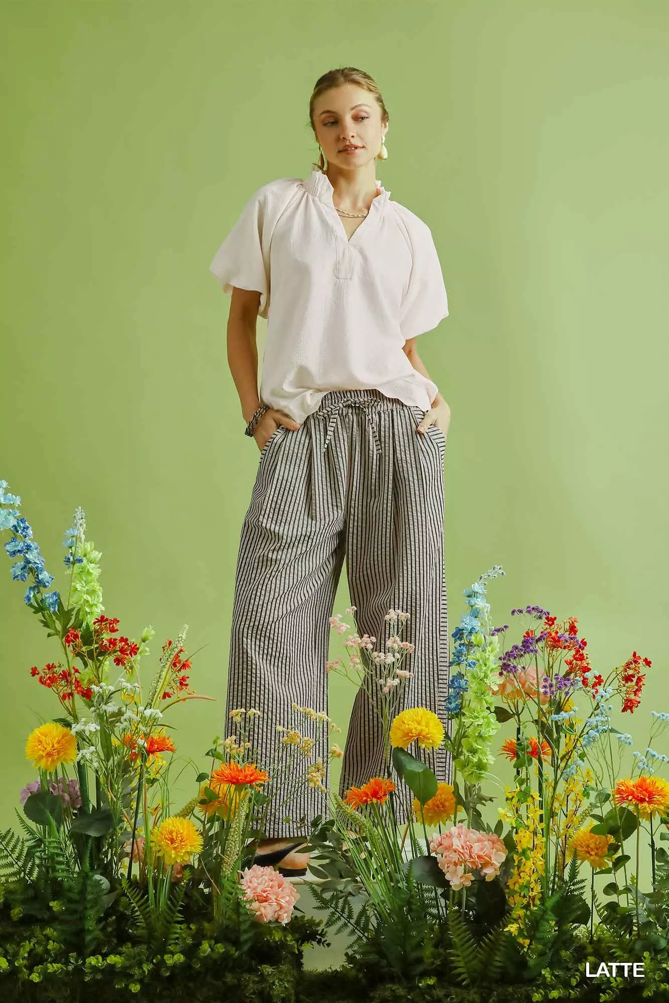 Umgee Drawstring Striped Wide-Leg Pants - Image 6