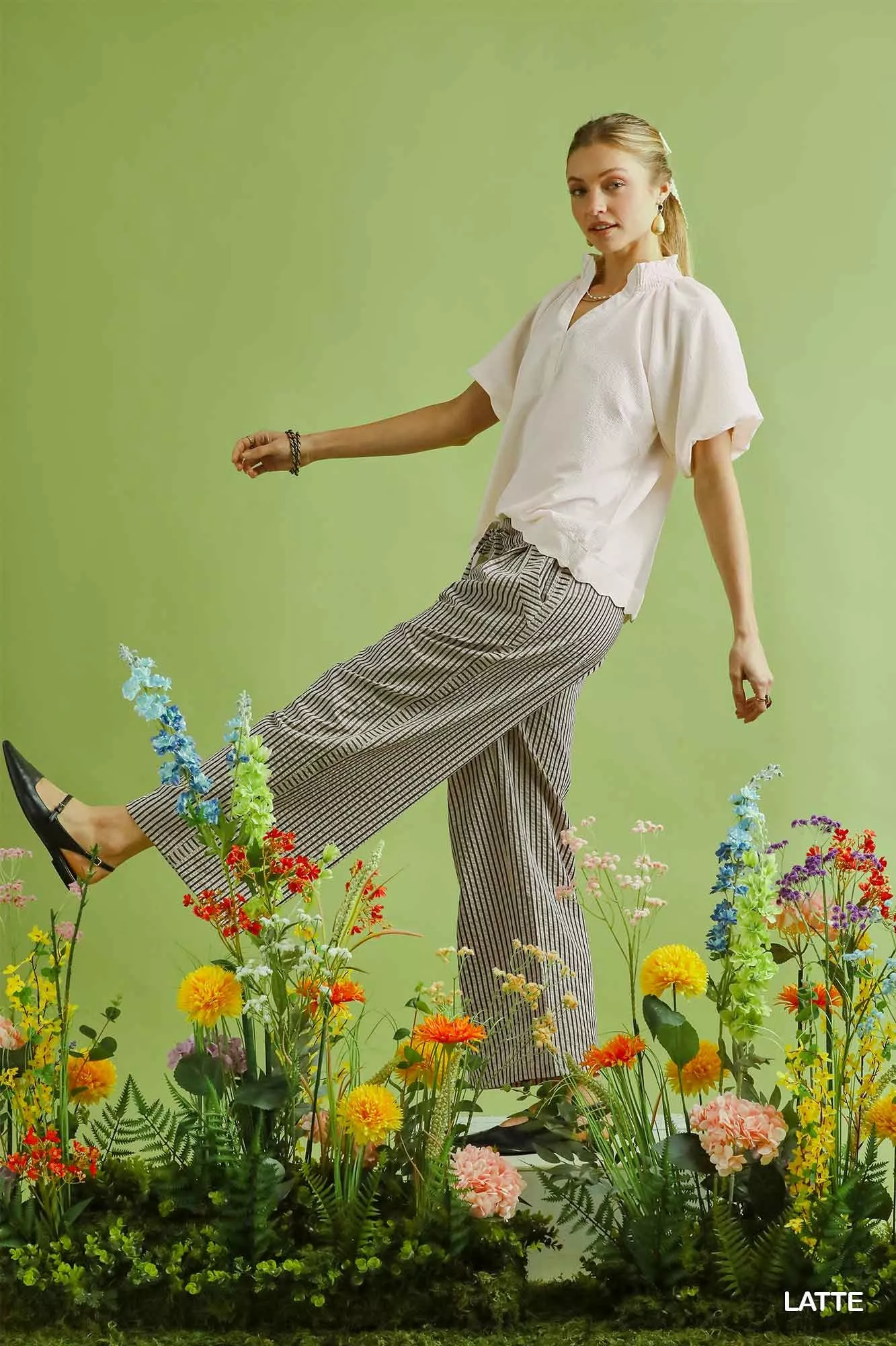 Umgee Drawstring Striped Wide-Leg Pants - Image 7