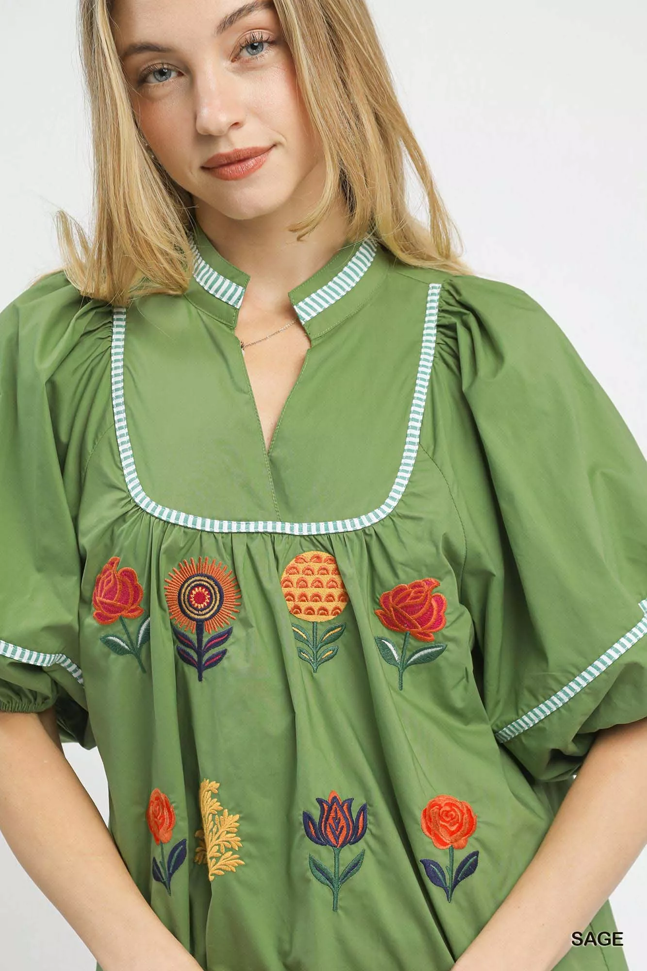 Umgee Embroidered Floral Puff Sleeve Top - Image 6