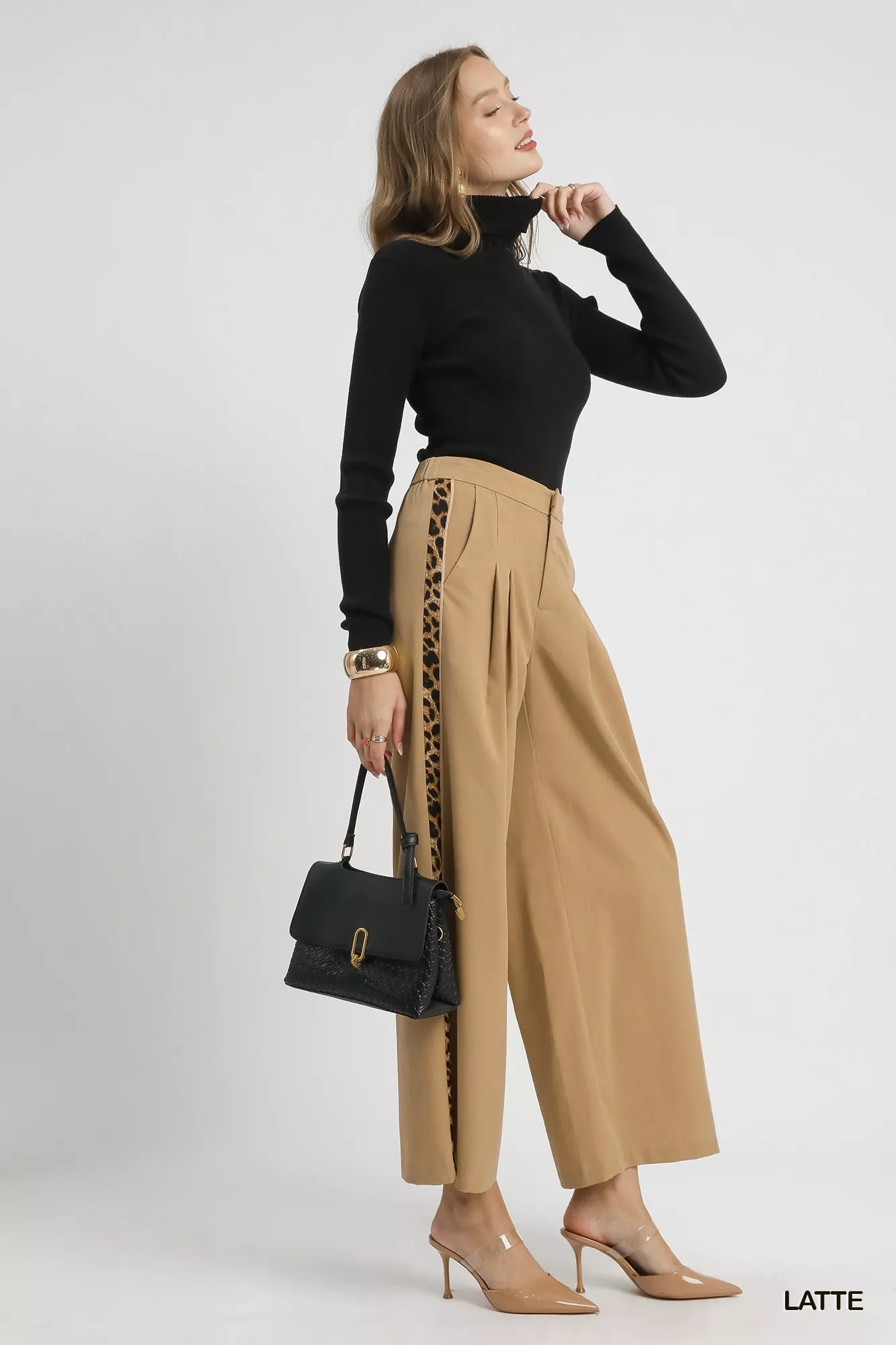 Umgee Front Pleated Wide-Leg Pants with Contrast Trim - Image 4
