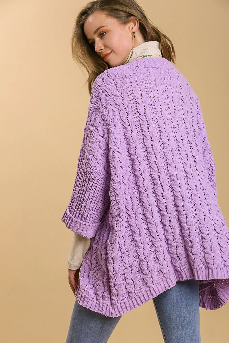Umgee Full Size Cable Knit Open Front Long Sleeve Cardigan - Image 2