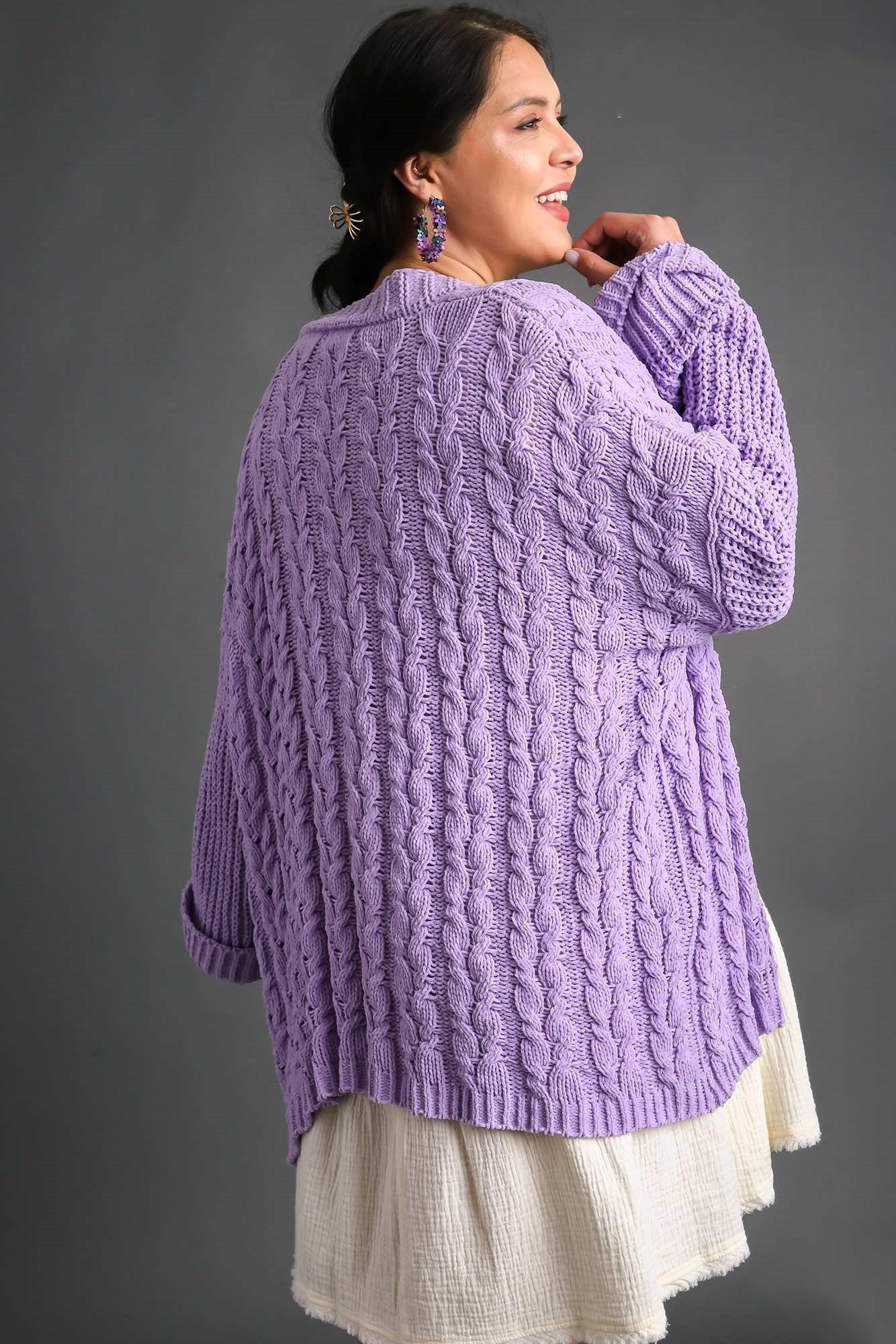 Umgee Full Size Cable Knit Open Front Long Sleeve Cardigan - Image 4