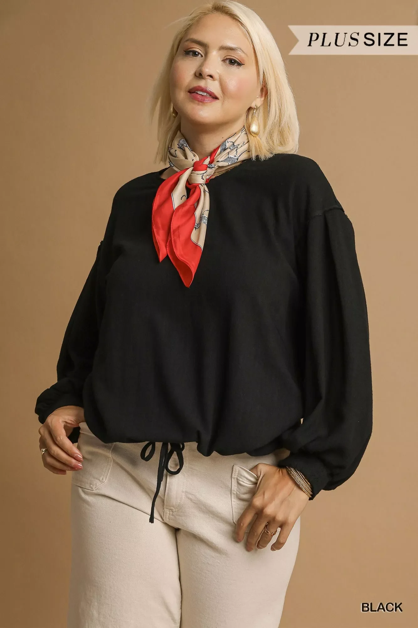 Umgee Full Size Linen Long Sleeve Top with Drawstring Plus Size - Image 10