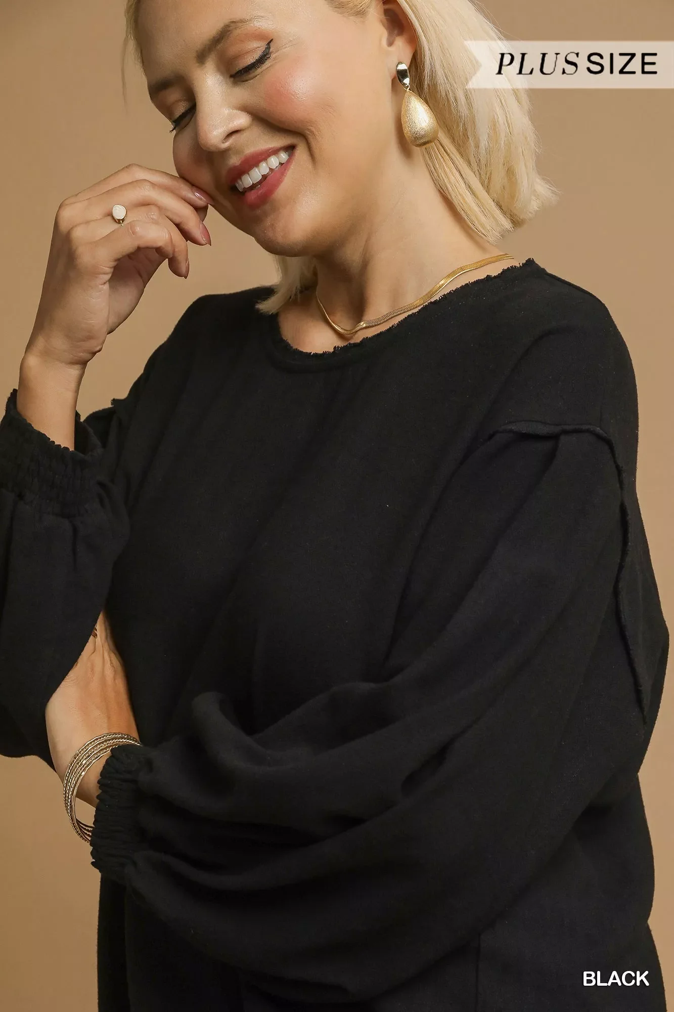 Umgee Full Size Linen Long Sleeve Top with Drawstring Plus Size - Image 11