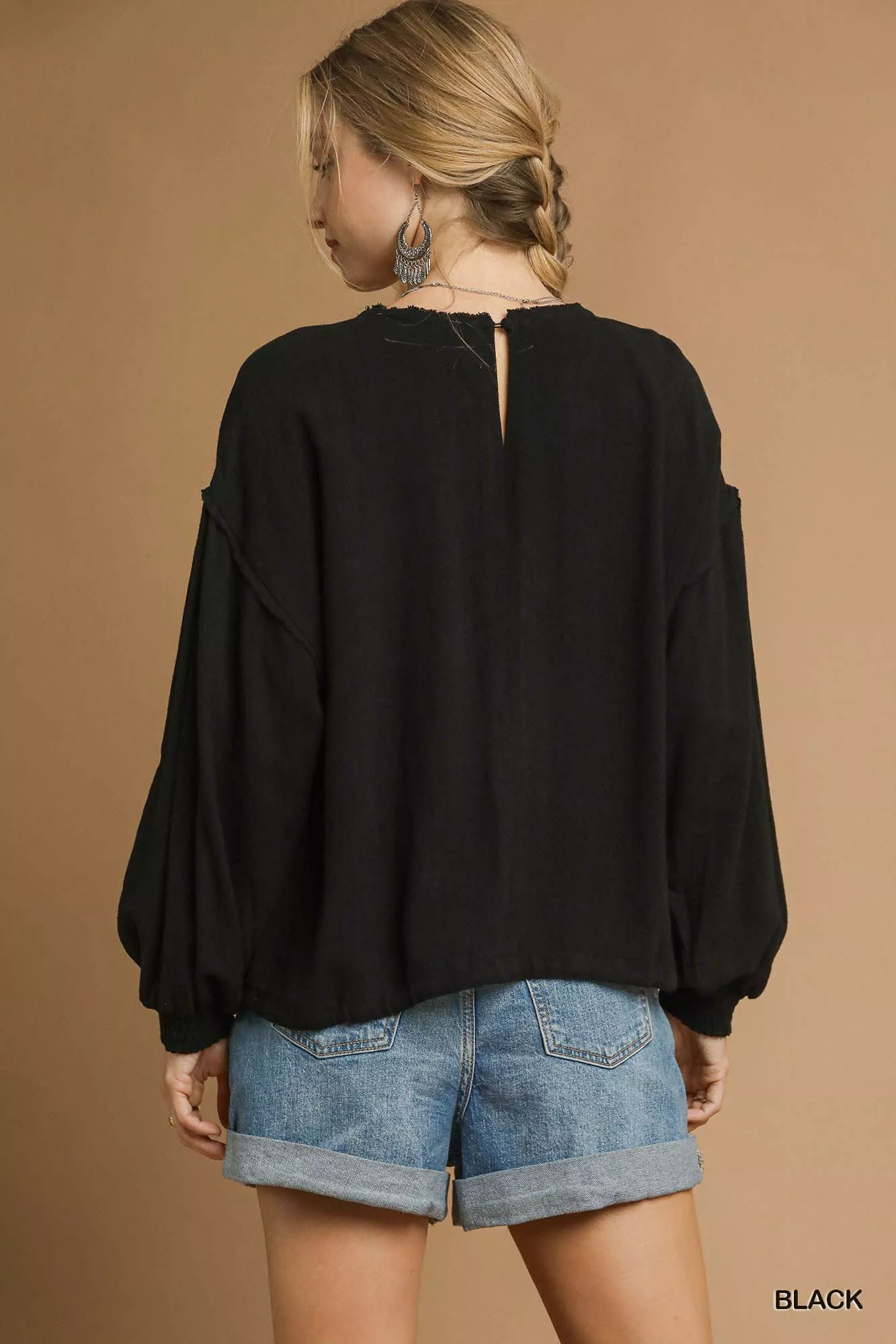 Umgee Full Size Linen Long Sleeve Top with Drawstring Plus Size - Image 4
