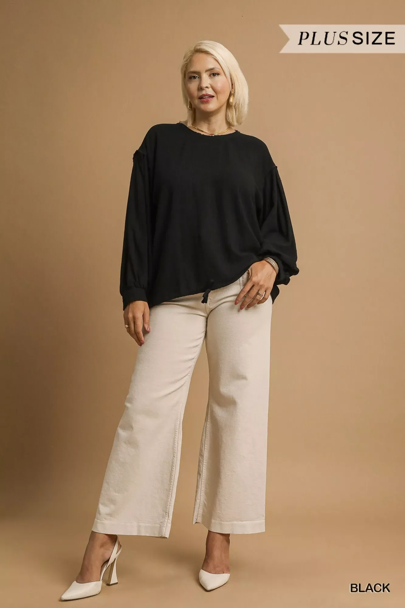 Umgee Full Size Linen Long Sleeve Top with Drawstring Plus Size - Image 7