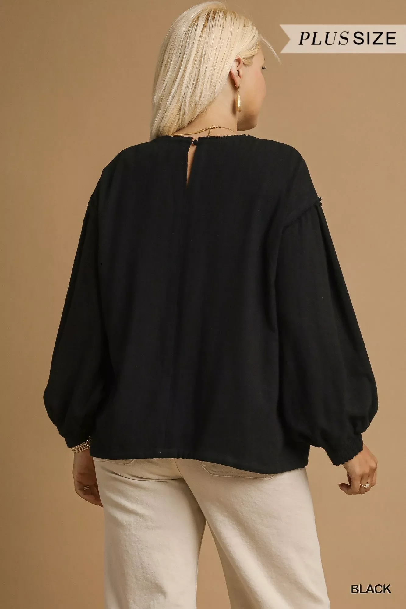 Umgee Full Size Linen Long Sleeve Top with Drawstring Plus Size - Image 9