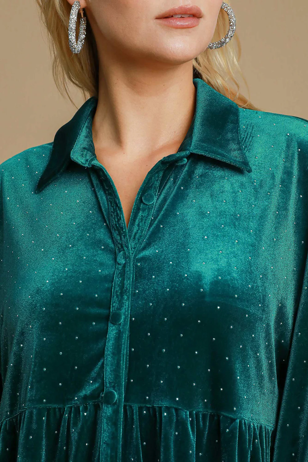 Umgee Full Size Polka Dot Collared Neck Button Up Shirt - Image 5