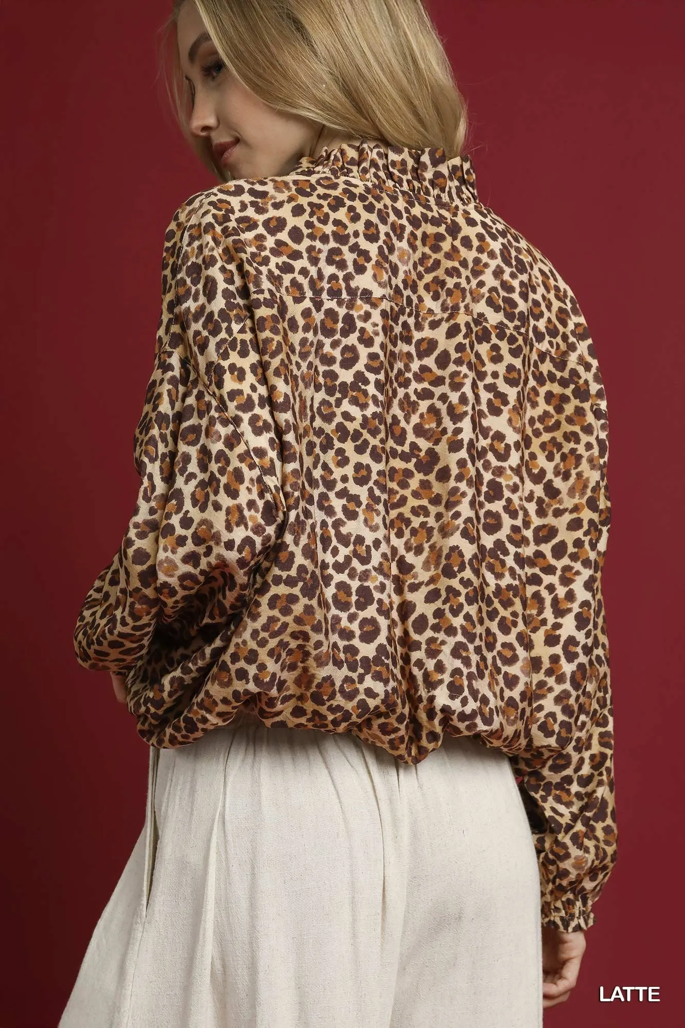 Umgee Leopard Print Balloon Sleeve Blouse - Image 3