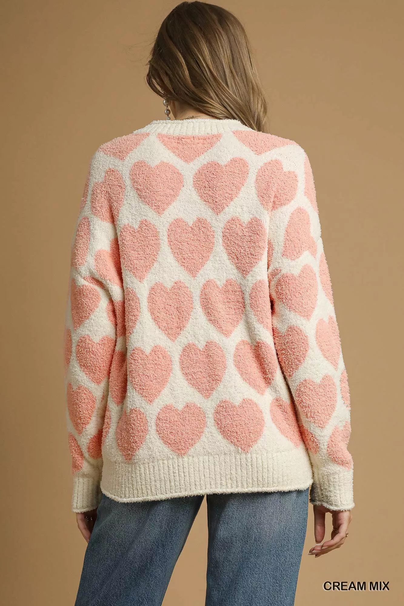 Umgee Mix Heart Pattern Pearl Accent Sweater - Image 4