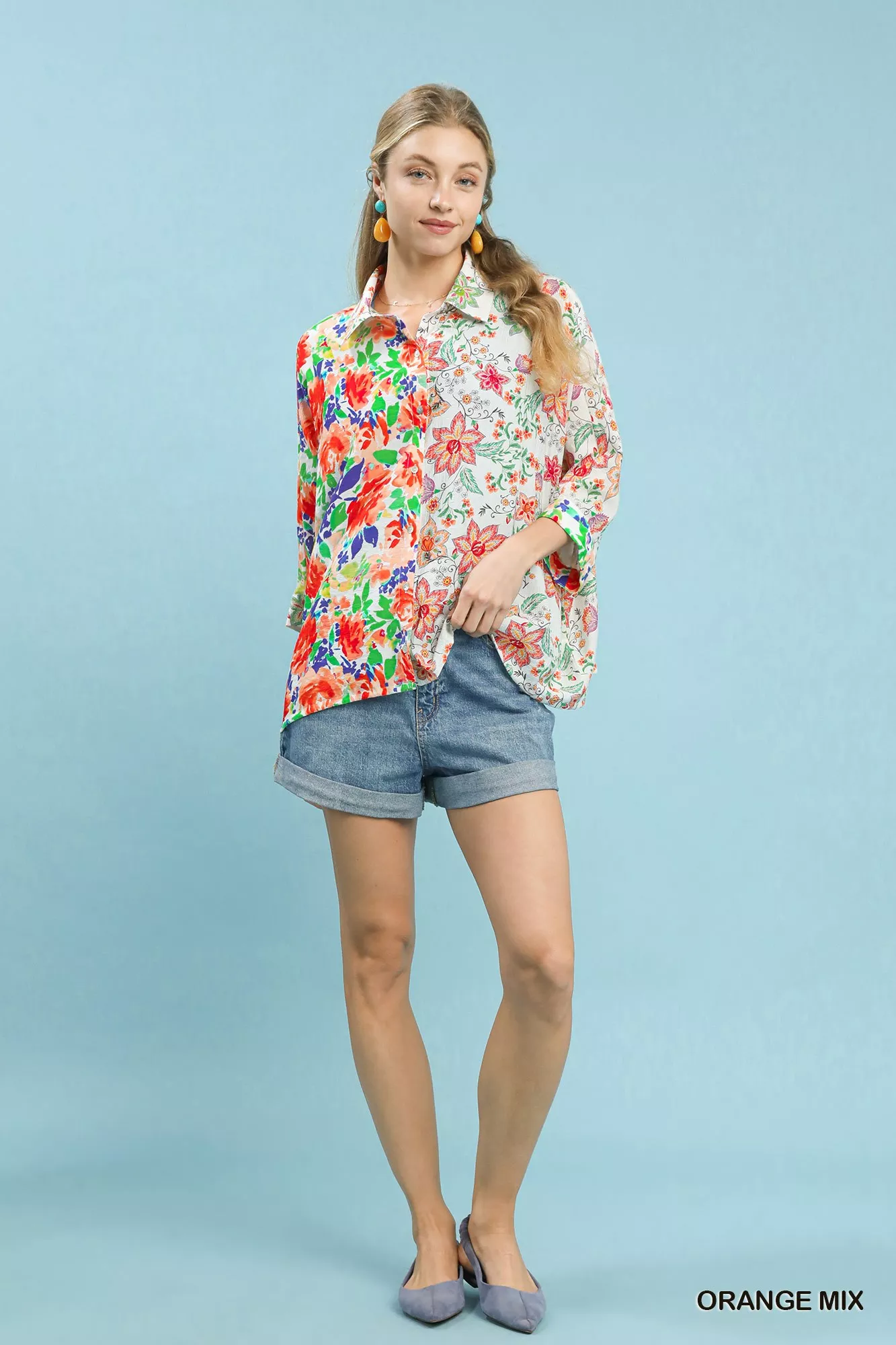 Umgee Mixed Floral Oversized Button Down Shirt - Image 5