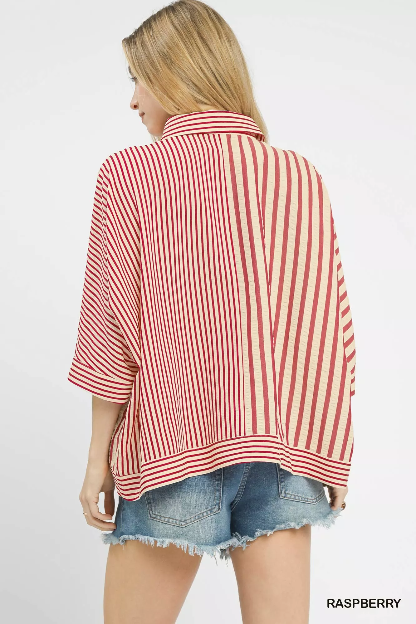 Umgee Mixed Stripe Oversized Button Down Top - Image 3