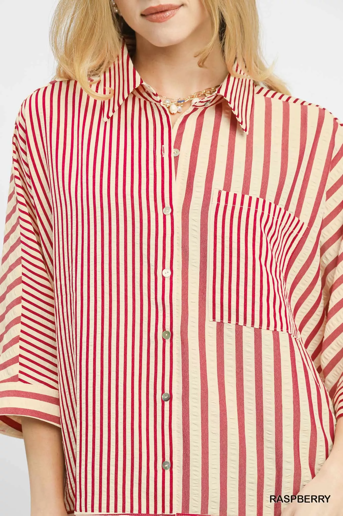 Umgee Mixed Stripe Oversized Button Down Top - Image 5