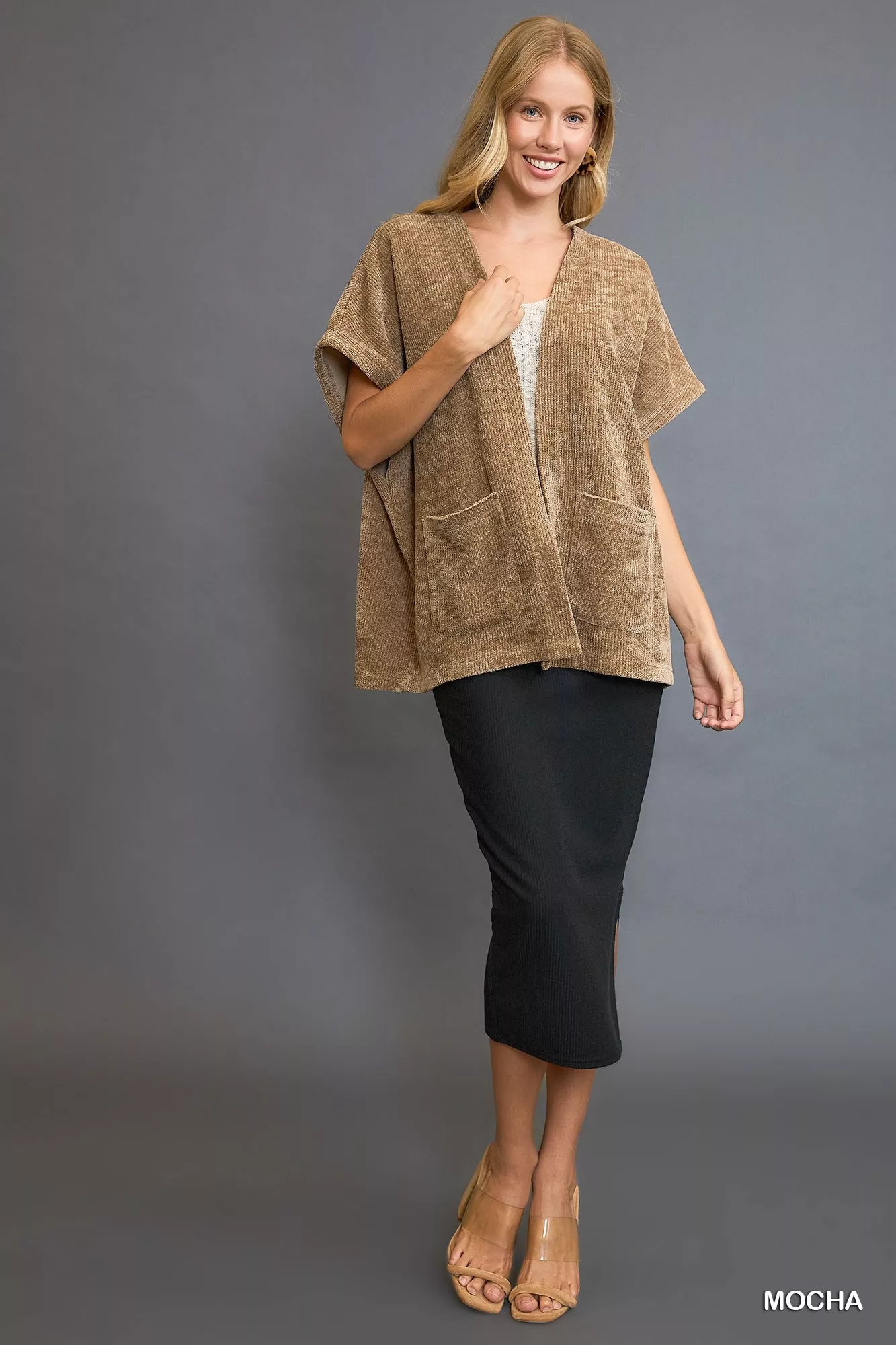 Umgee Open Front Knit Cardigan with Front Pockets - Image 3