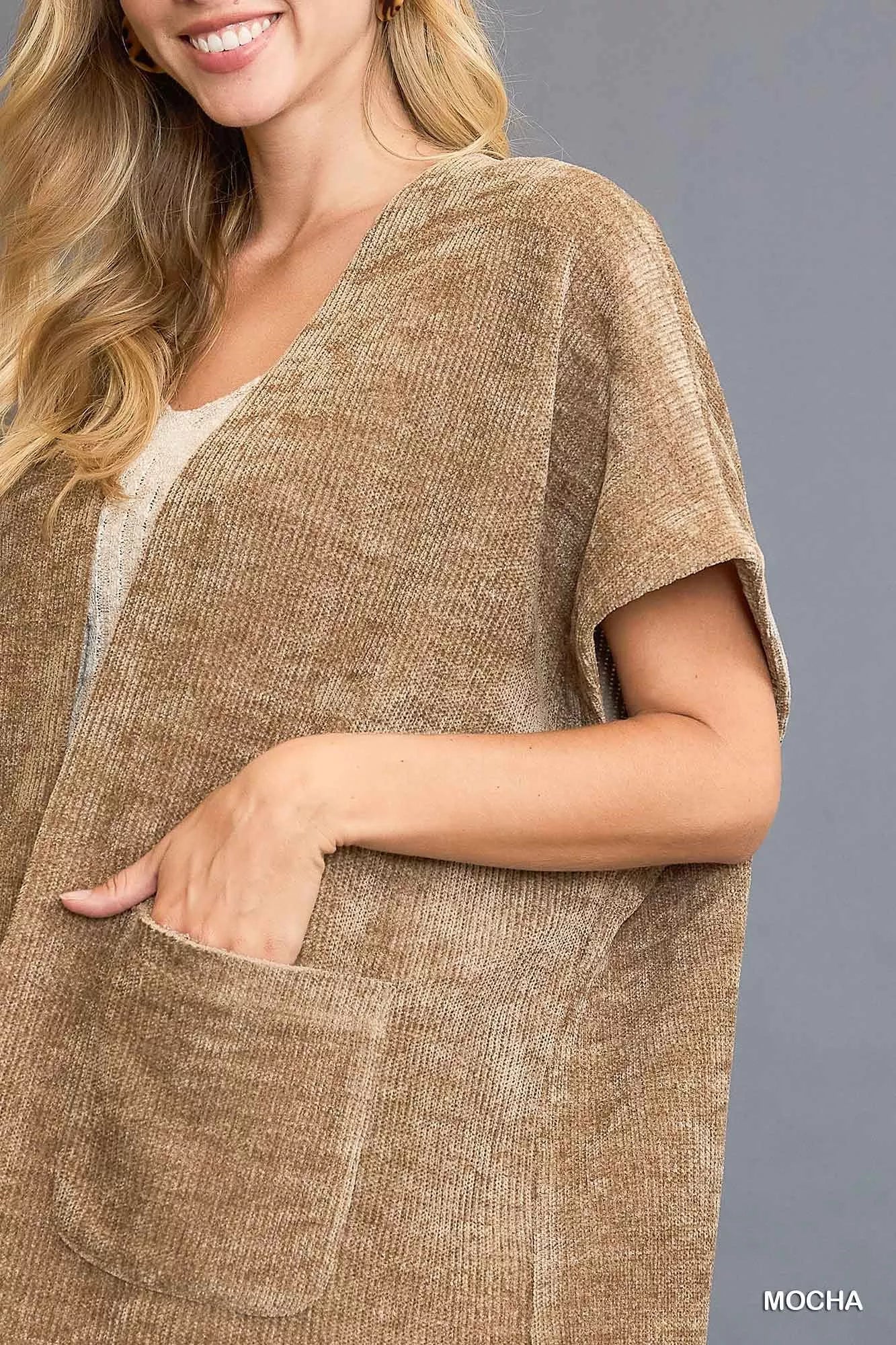 Umgee Open Front Knit Cardigan with Front Pockets - Image 5