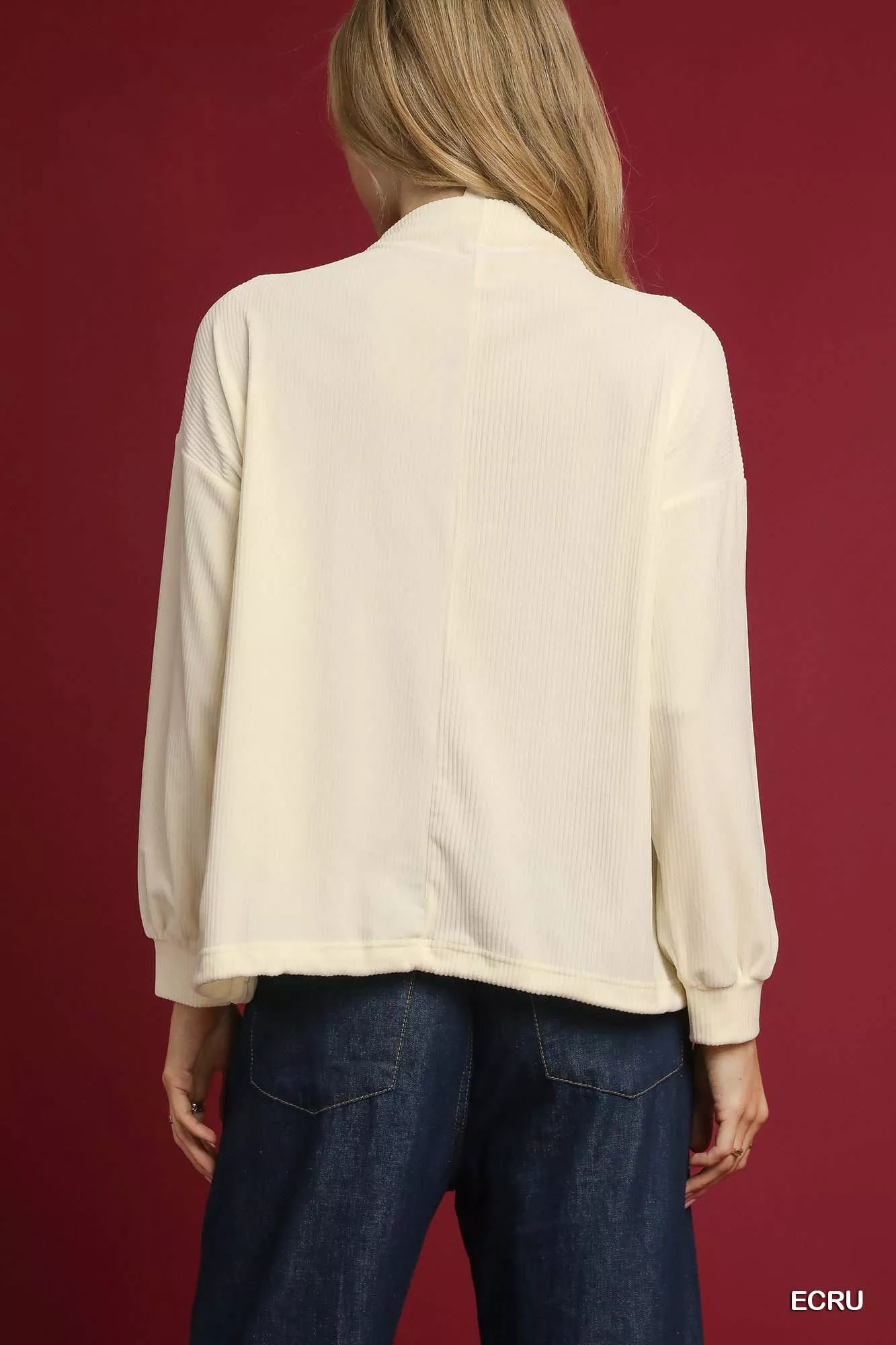 Umgee Ribbed Drawstring Hem Knit Top - Image 3