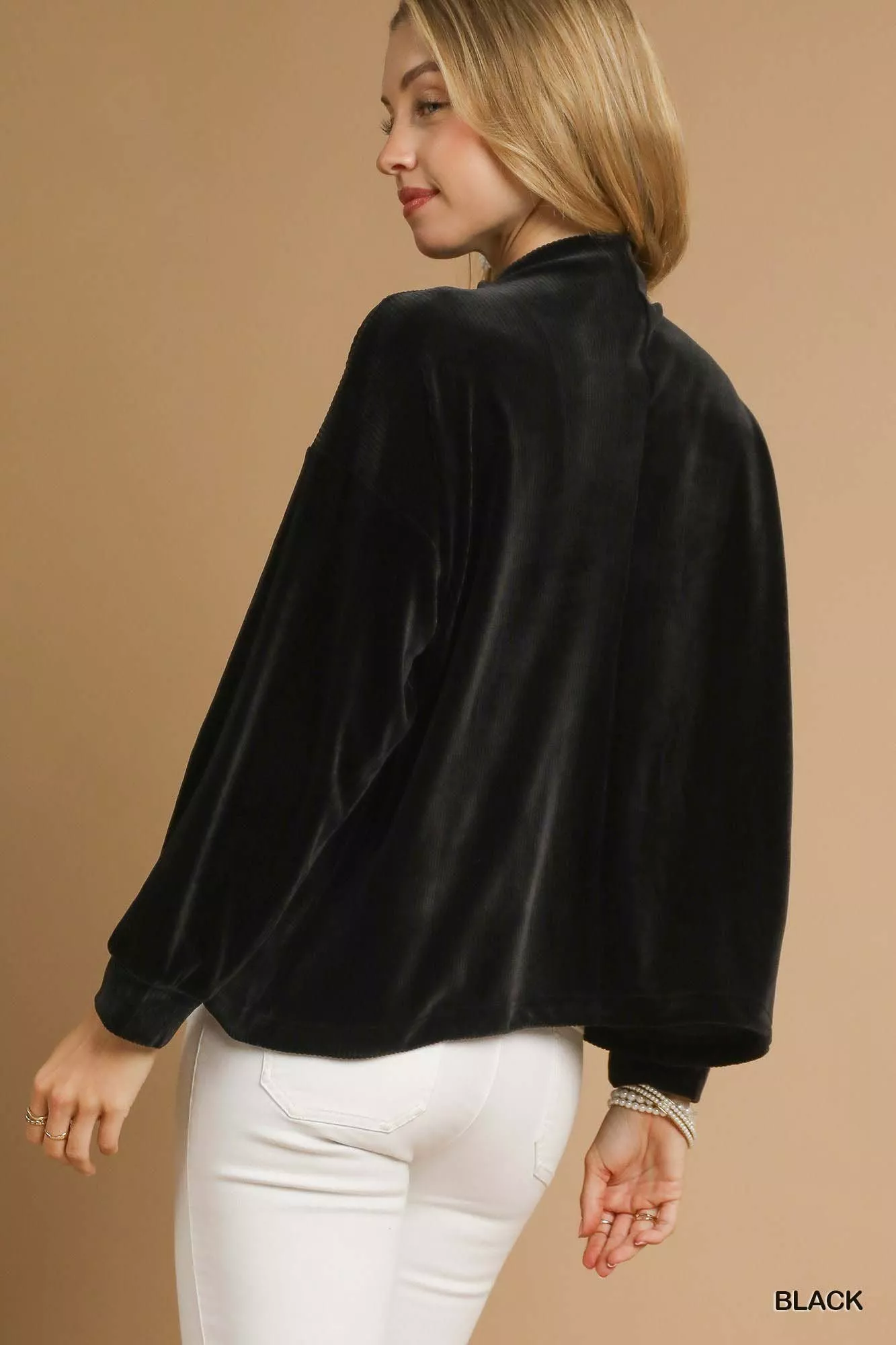 Umgee Ribbed Drawstring Hem Knit Top - Image 2