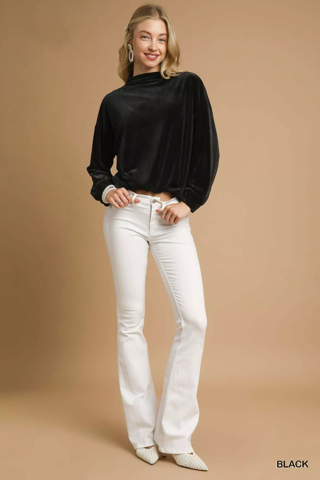 Umgee Ribbed Drawstring Hem Knit Top - Image 3