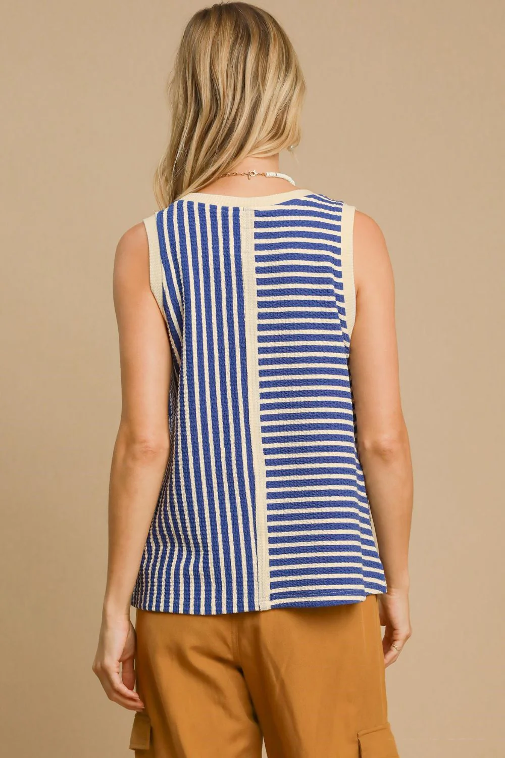 Umgee Round Neck Texture Striped Tank - Image 2