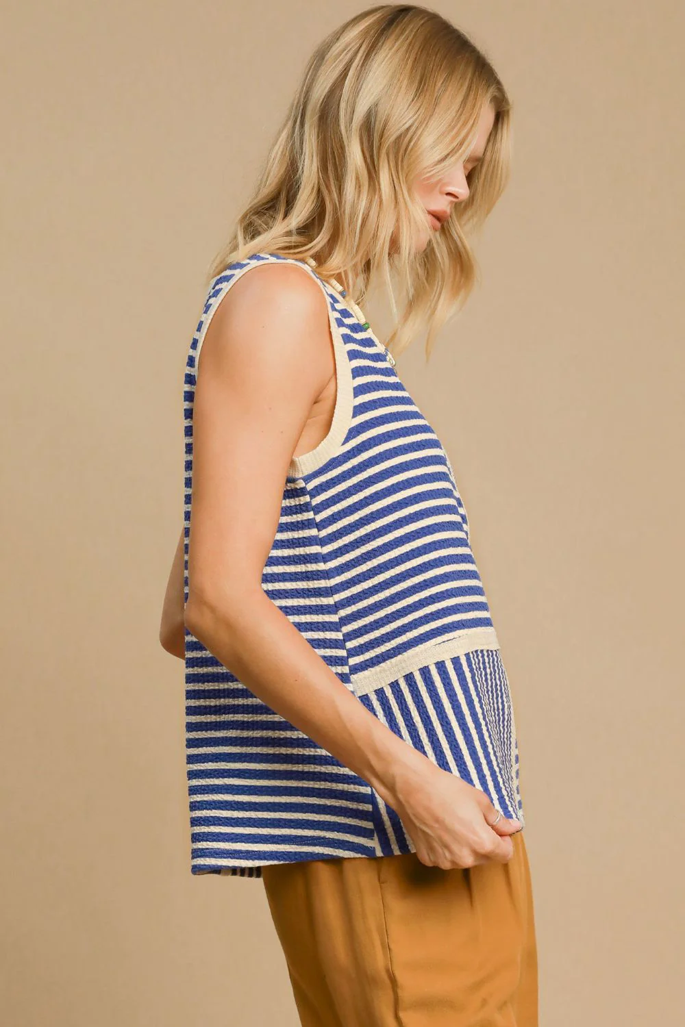 Umgee Round Neck Texture Striped Tank - Image 3