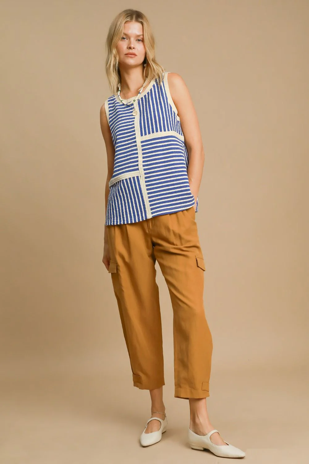 Umgee Round Neck Texture Striped Tank - Image 5