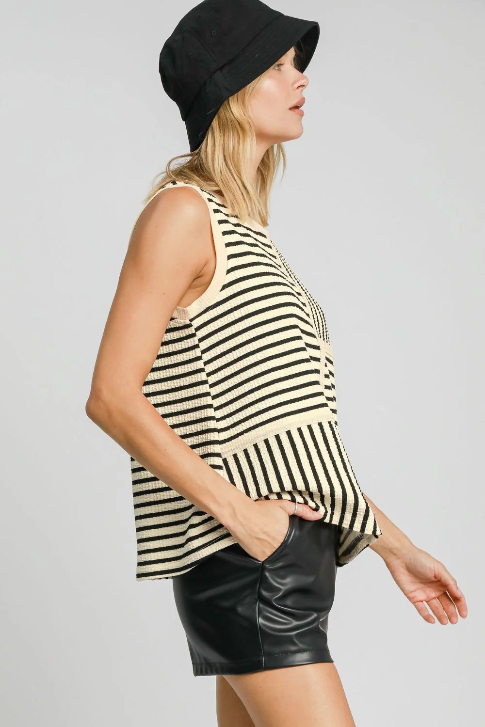Umgee Round Neck Texture Striped Tank - Image 4