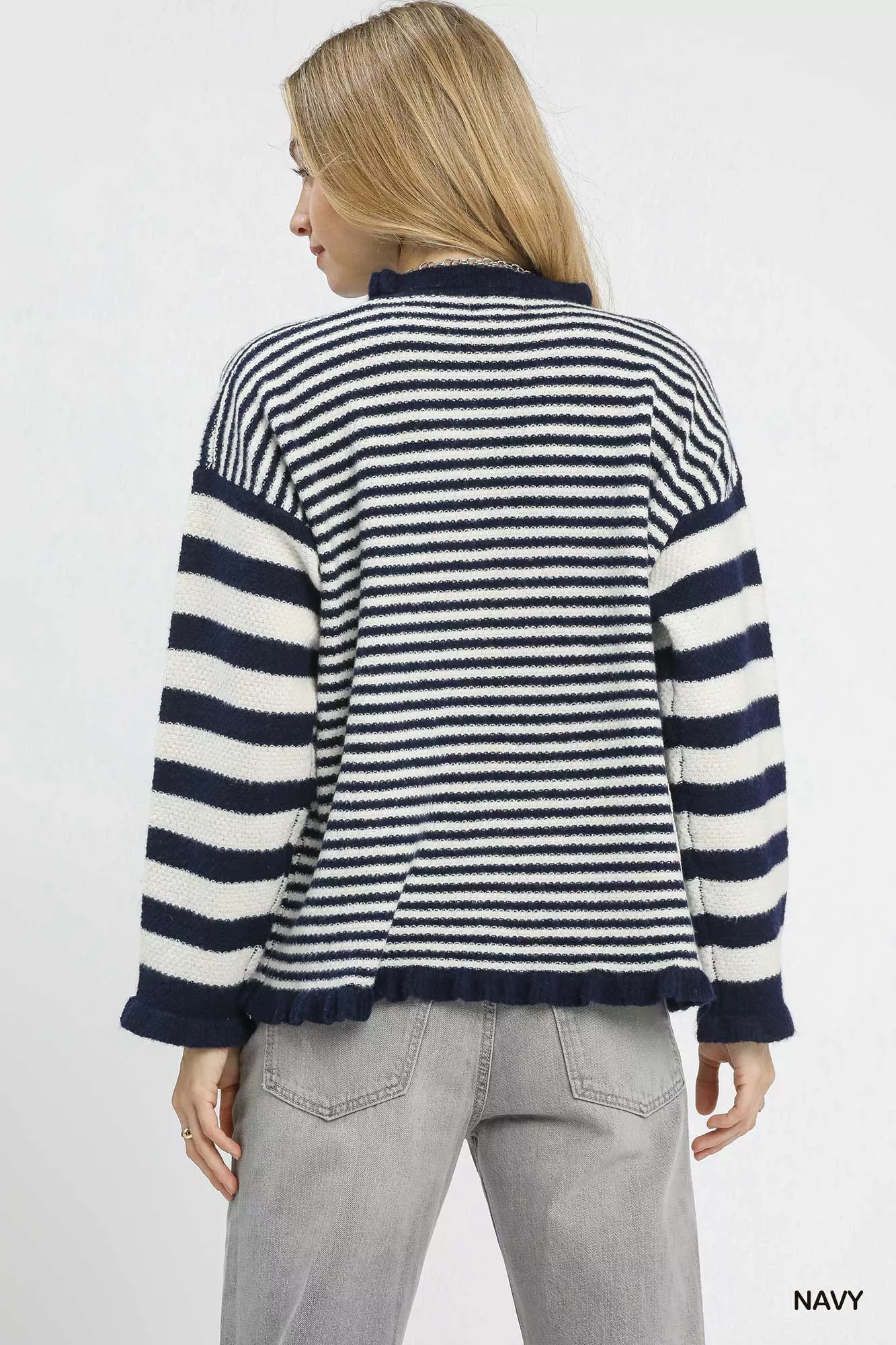 Umgee Ruffle Neck Stripe Sweater - Image 3