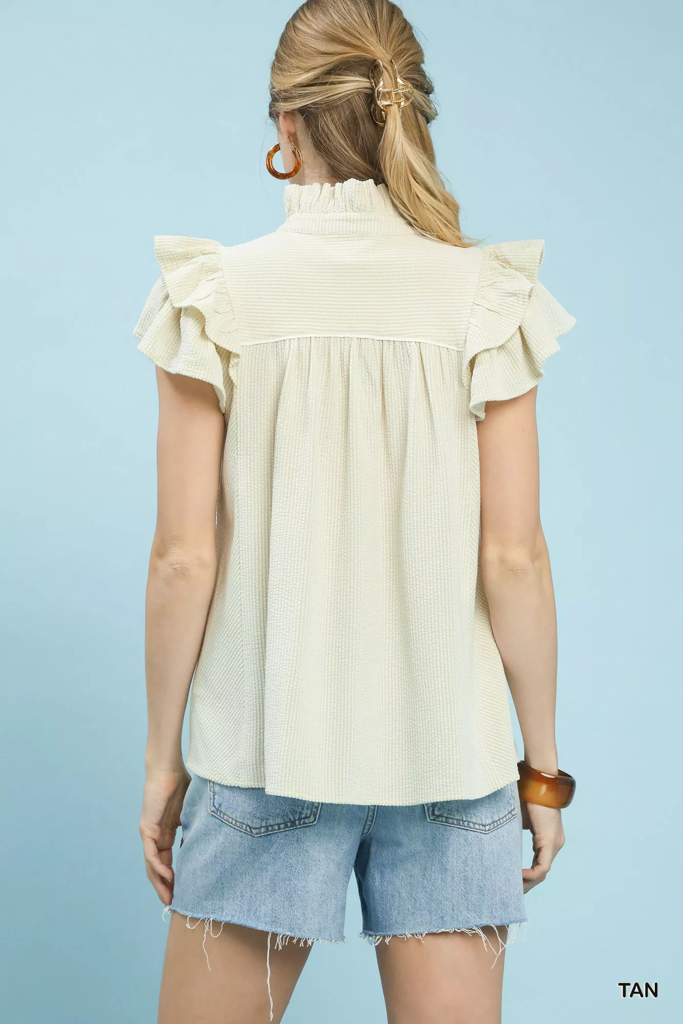 Umgee Ruffled Sleeve Textured Blouse - Image 5