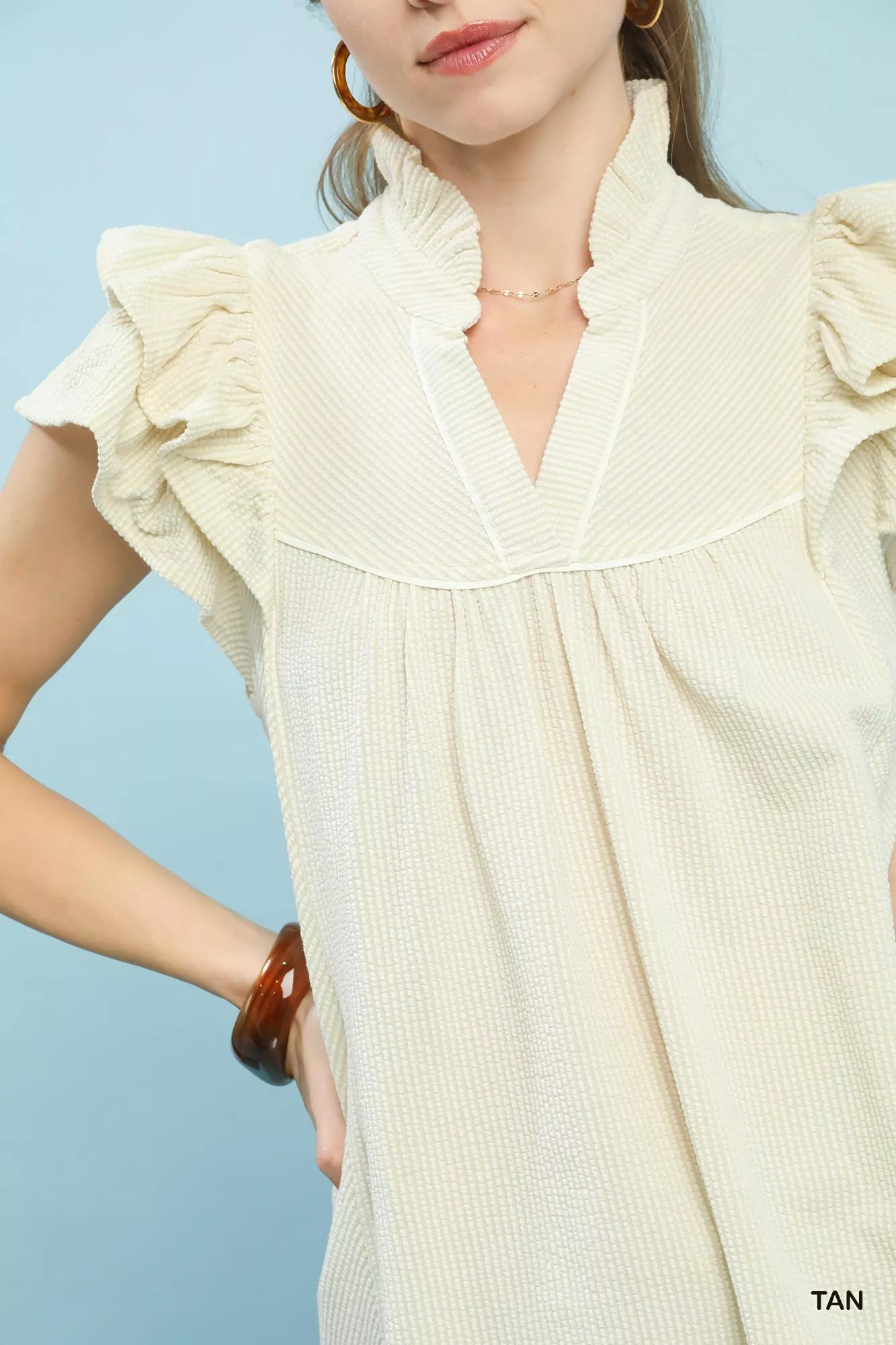 Umgee Ruffled Sleeve Textured Blouse - Image 6