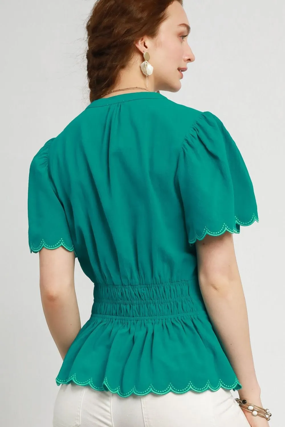 Umgee Scalloped Edge Flutter Sleeve Blouse - Image 2