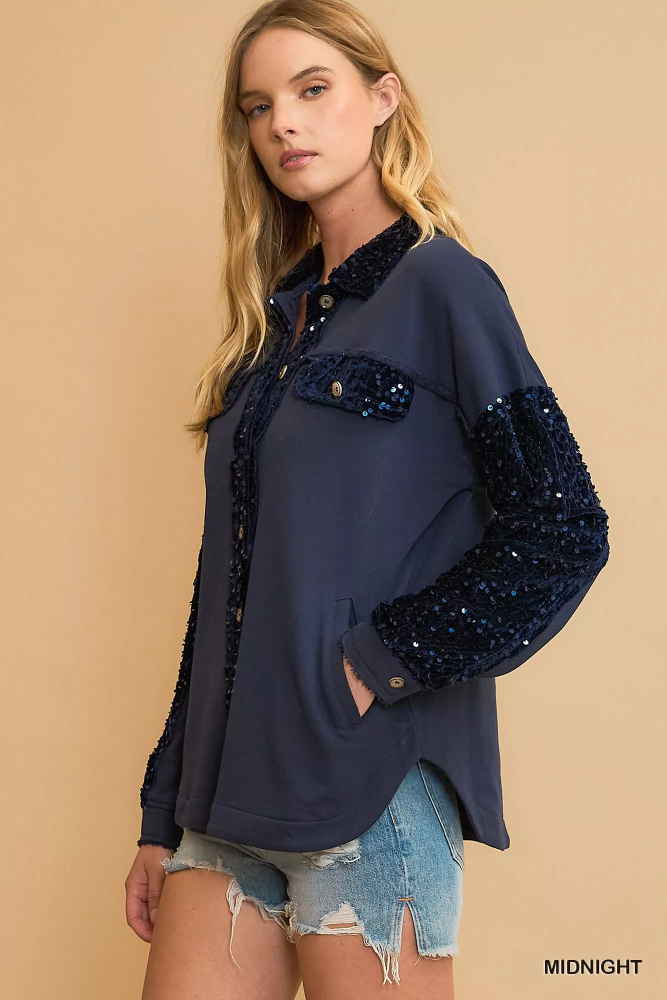 Umgee Sequined French Terry Jacket - Image 2