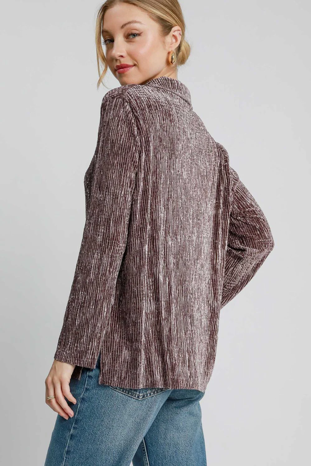 Umgee Side Slit Texture Button Up Shirt - Image 2