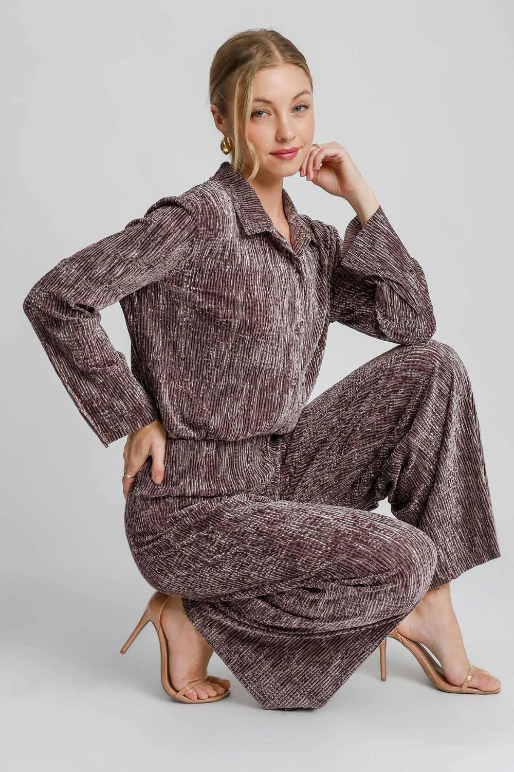 Umgee Side Slit Texture Button Up Shirt - Image 3