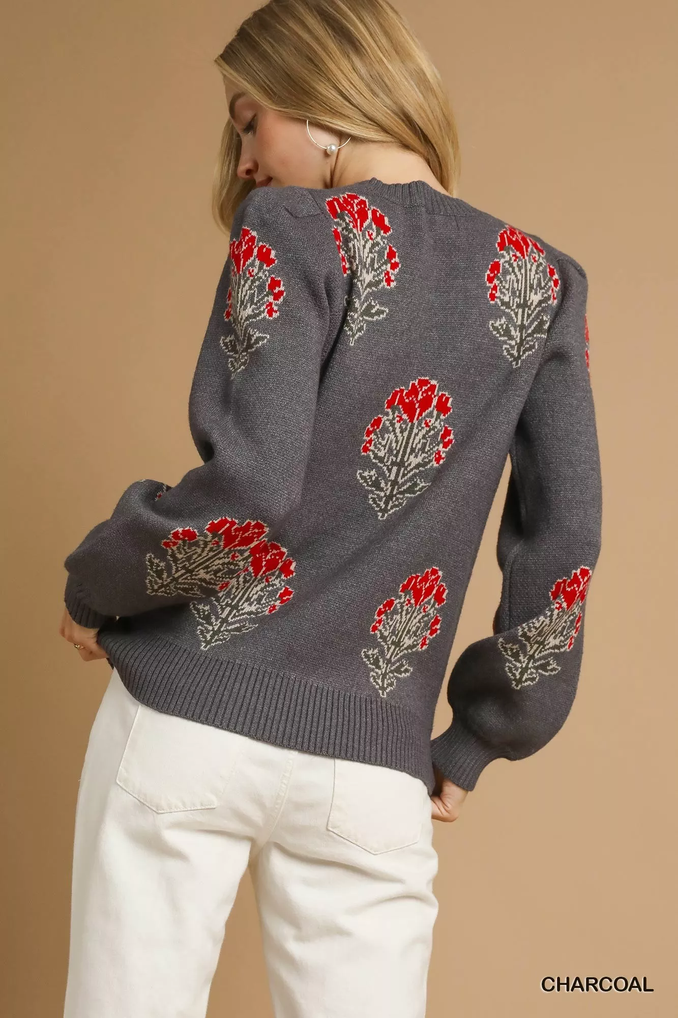 Umgee Single Flower Stem Jacquard Sweater - Image 3