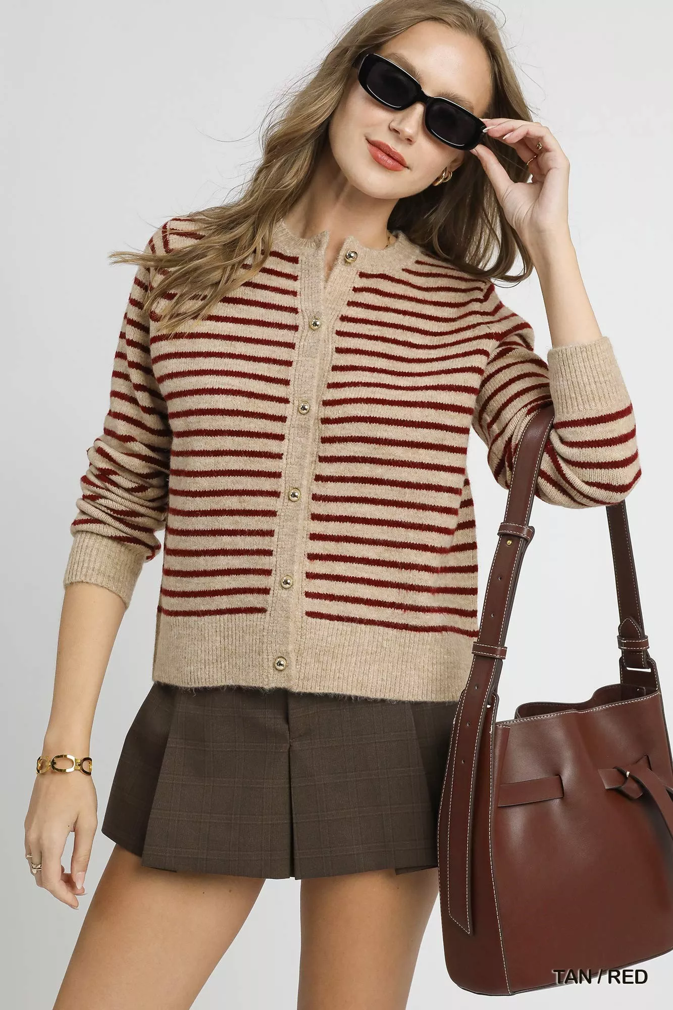 Umgee Striped Button-Up Knit Cardigan - Image 2