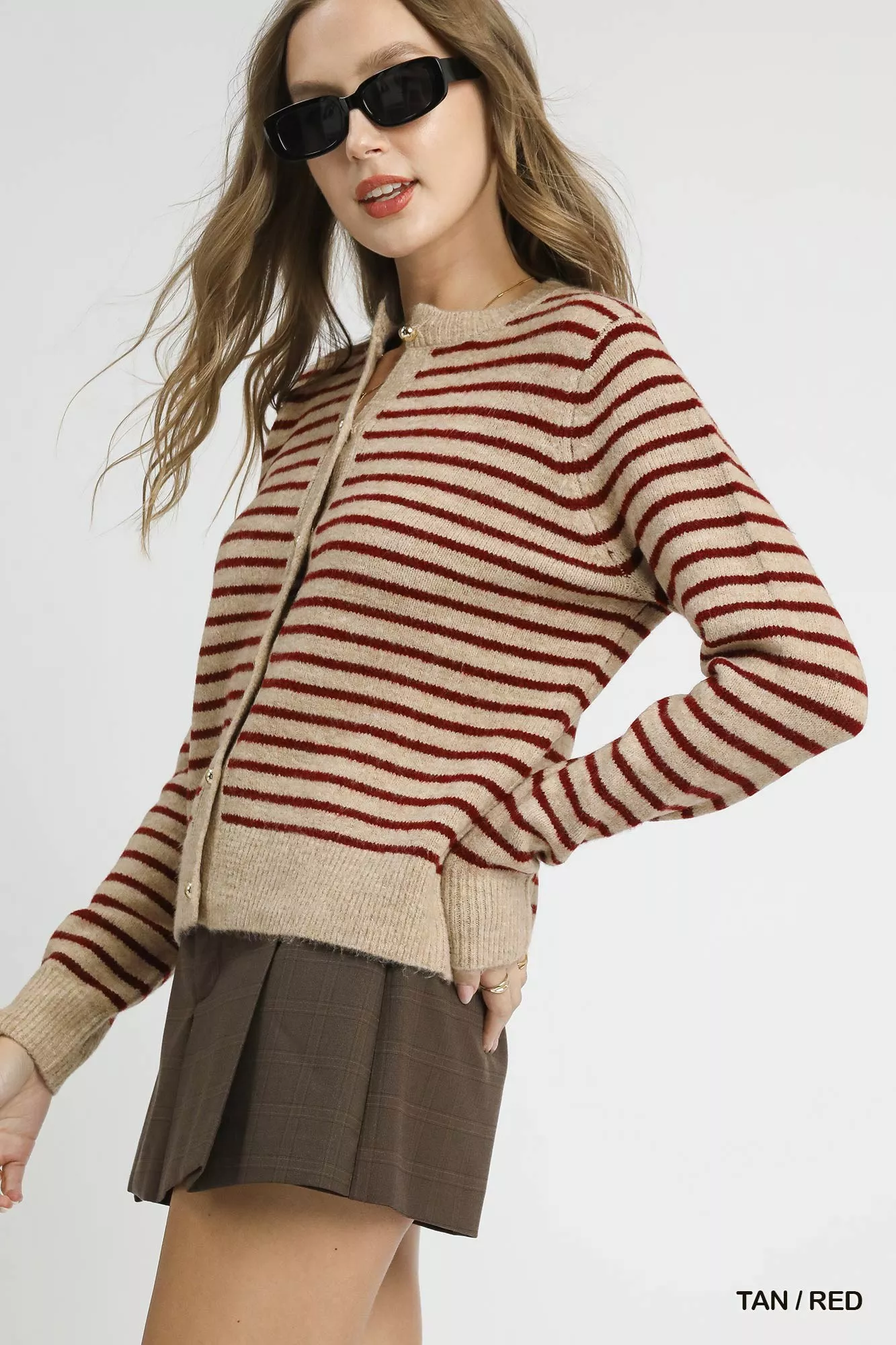 Umgee Striped Button-Up Knit Cardigan - Image 3