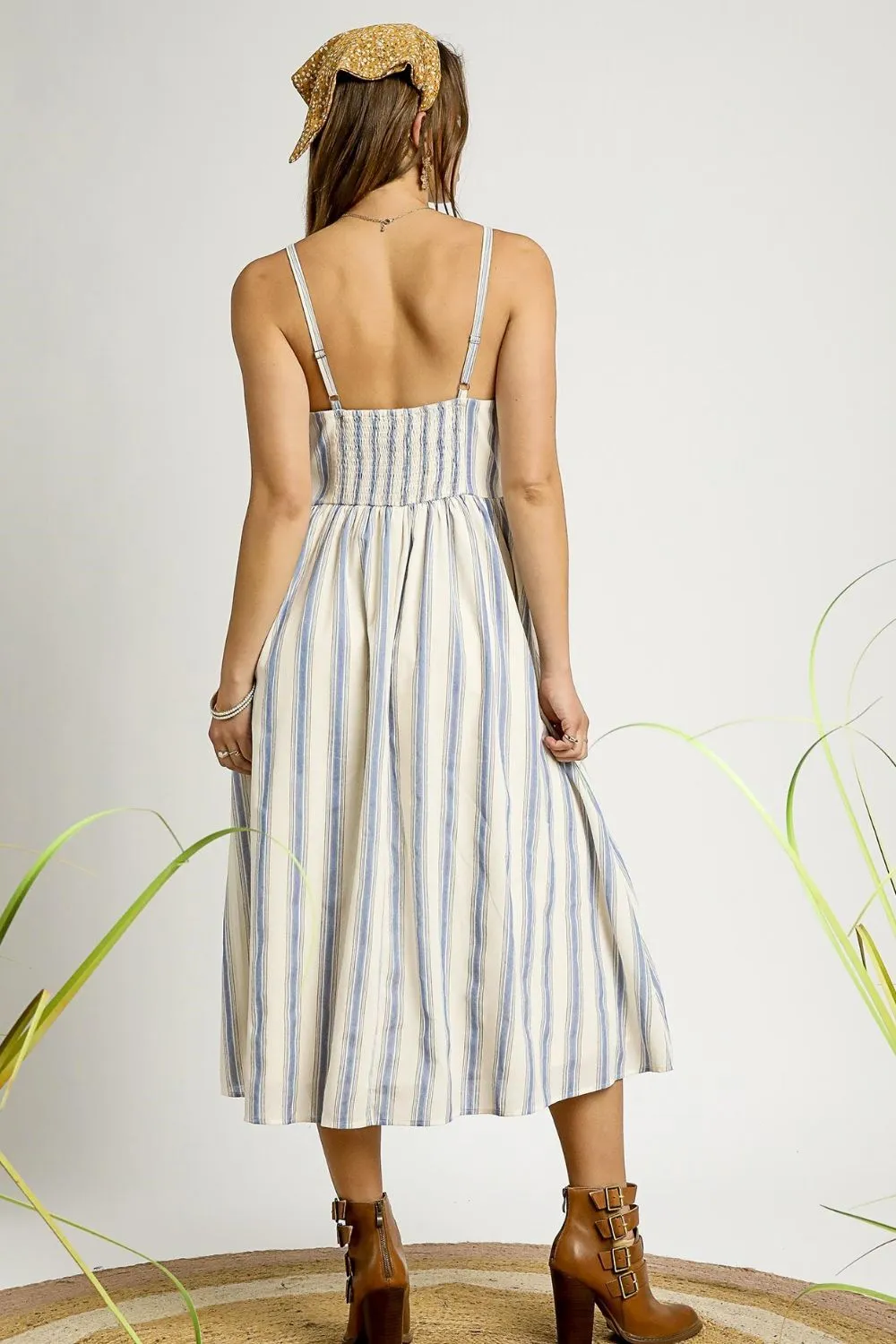 Umgee Striped Colorful Embroidered Trim Cami Dress - Image 4