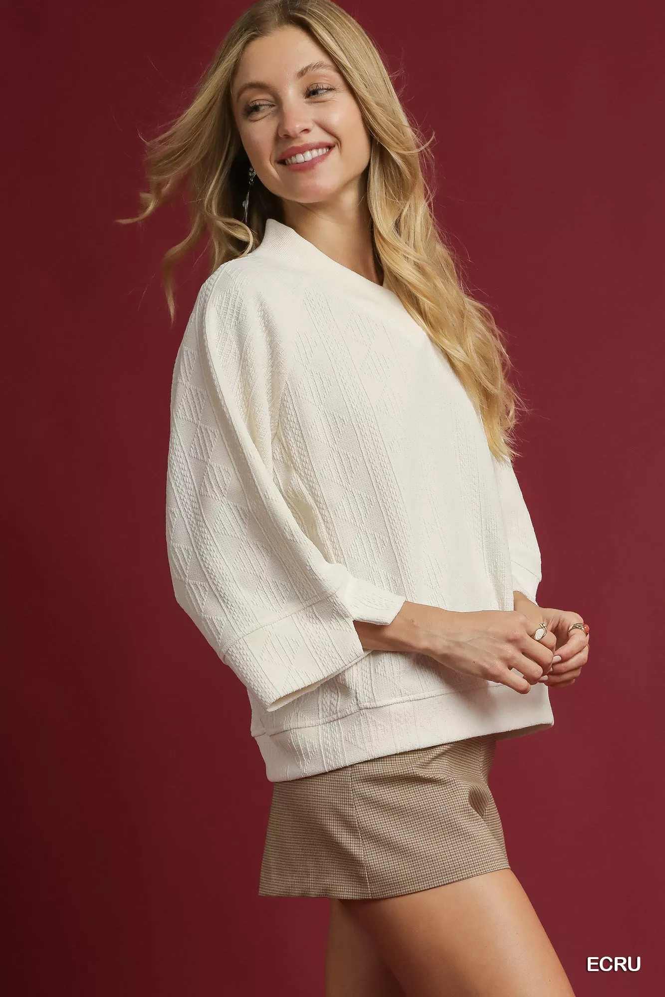 Umgee Textured Knit V-Neck Top - Image 3