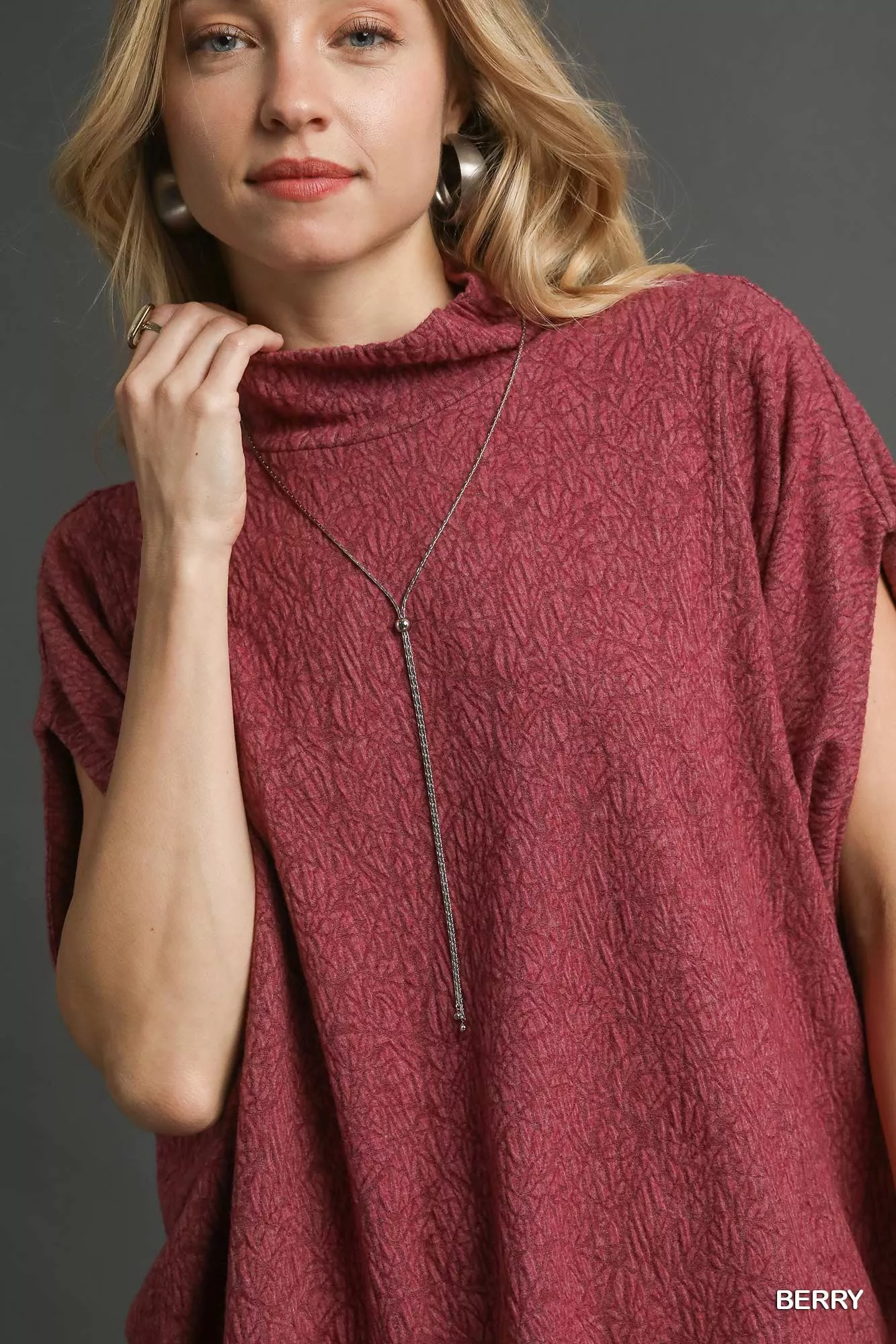 Umgee Textured Mock Neck Relaxed Top - Image 3