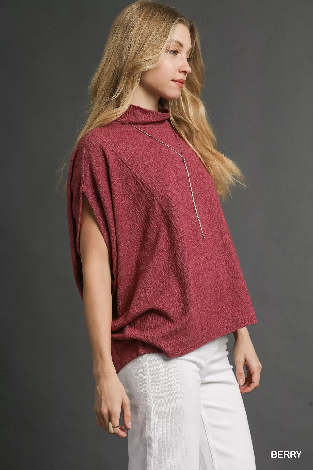 Umgee Textured Mock Neck Relaxed Top - Image 4