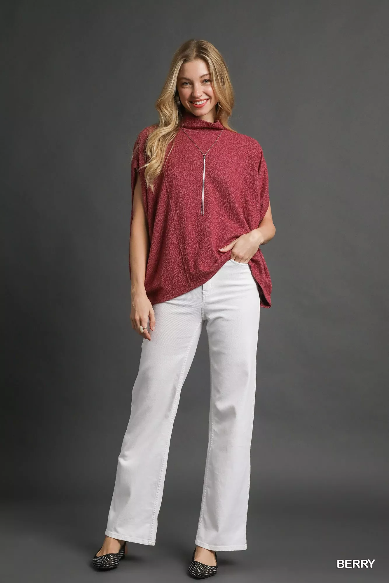 Umgee Textured Mock Neck Relaxed Top - Image 5