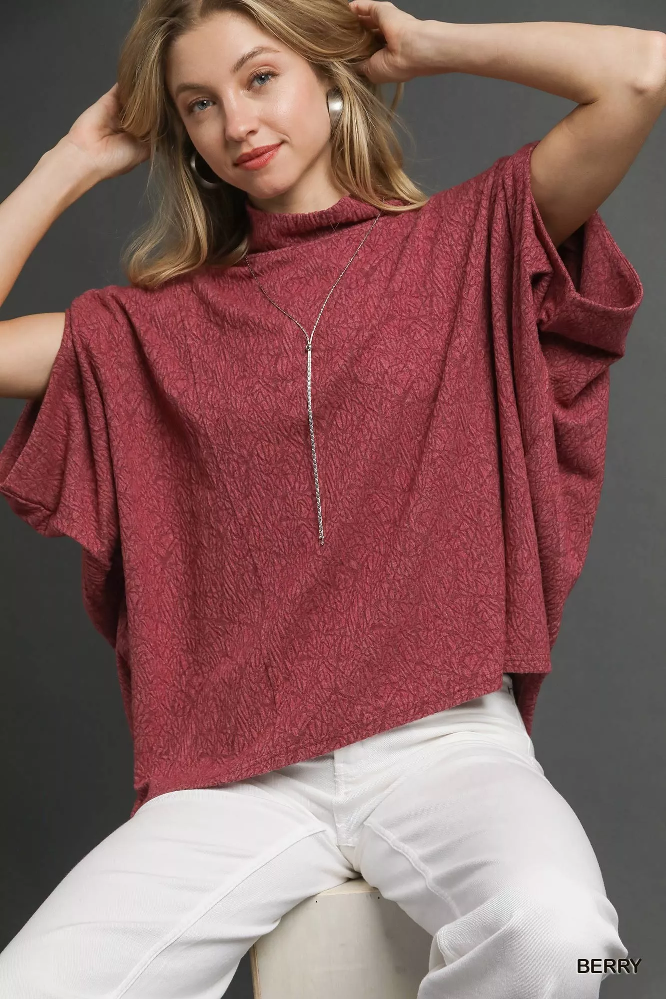Umgee Textured Mock Neck Relaxed Top - Image 6