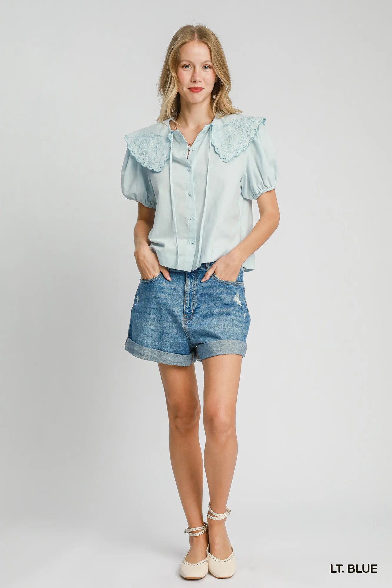 Umgee Tied Collared Short Sleeve Button Down Shirt - Image 2