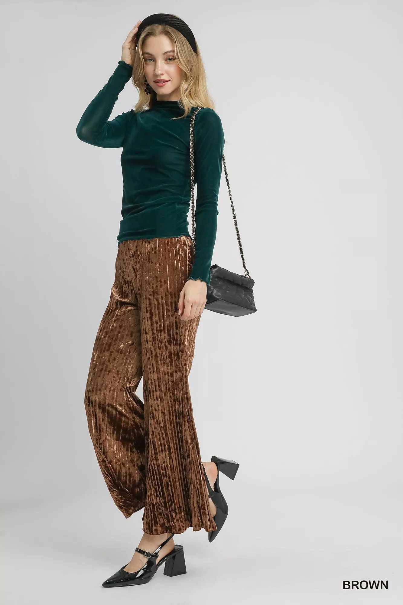 Umgee Velvet Pleated Wide Leg Pants - Image 2