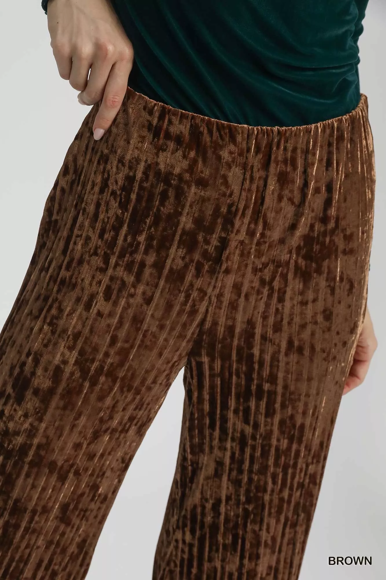 Umgee Velvet Pleated Wide Leg Pants - Image 5